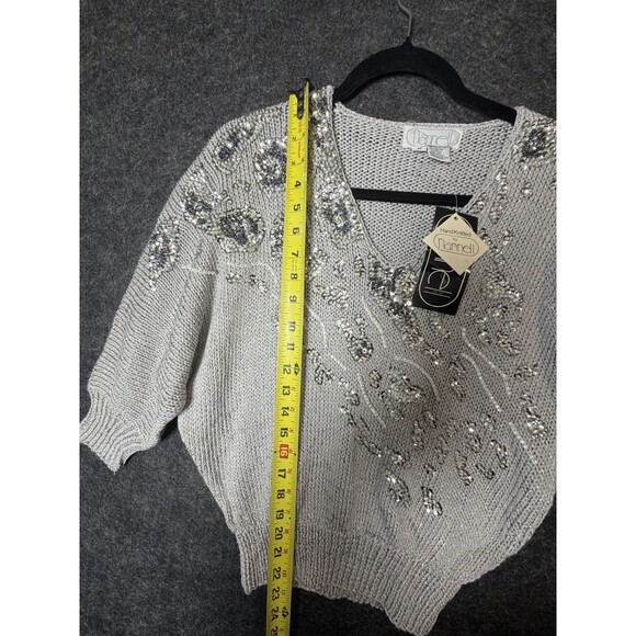 Vintage Nannell Hand Knitted Silver Sequin Dolman Sweater Top - Size M - Picture 2 of 3